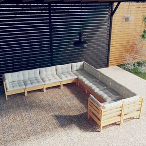 vidaXL Set mobilier grădină cu perne crem, 10 piese, lemn de pin imagine