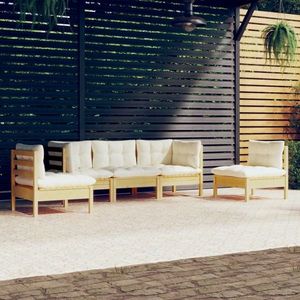 vidaXL Set mobilier grădină cu perne crem, 5 piese, lemn masiv de pin imagine