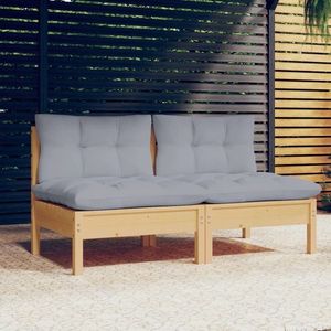 vidaXL Canapea de grădină cu 2 locuri, cu perne gri, lemn masiv pin imagine