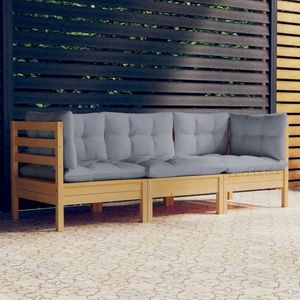 vidaXL Canapea de grădină cu 3 locuri, cu perne gri, lemn masiv pin imagine