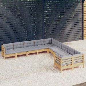 vidaXL Set mobilier de grădină cu perne gri 10 piese lemn masiv de pin imagine