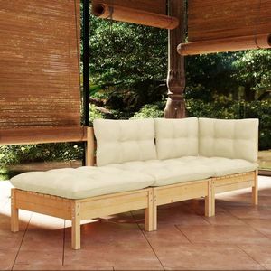 vidaXL Set mobilier grădină cu perne crem, 3 piese, lemn masiv de pin imagine