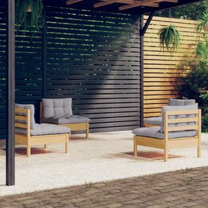 vidaXL Set mobilier de grădină cu perne, 4 piese, gri, lemn masiv pin imagine