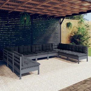 vidaXL Set mobilier de grădină cu perne, 9 piese, gri, lemn masiv pin imagine