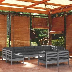 vidaXL Set mobilier de grădină cu perne, 9 piese, gri, lemn masiv pin imagine