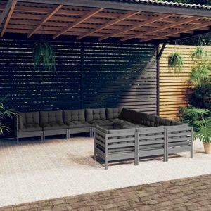 vidaXL Set mobilier grădină cu perne, 11 piese, gri, lemn de pin imagine