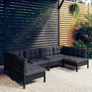 vidaXL Set mobilier grădină cu perne, 6 piese, negru, lemn masiv pin imagine