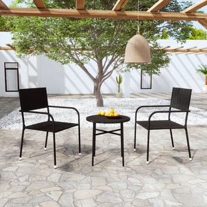 vidaXL Set mobilier de grădină, 3 piese, negru, poliratan imagine