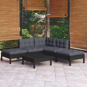 vidaXL Set mobilier de grădină cu perne, 6 piese, negru, lemn de pin imagine