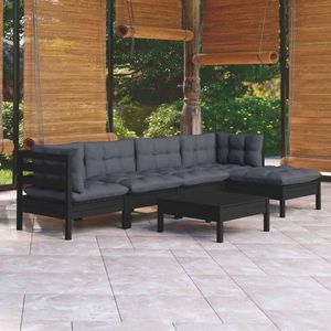 vidaXL Set mobilier grădină cu perne, 6 piese, negru, lemn de pin imagine