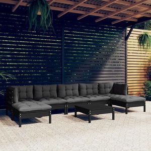 vidaXL Set mobilier grădină cu perne, 8 piese, negru, lemn de pin imagine