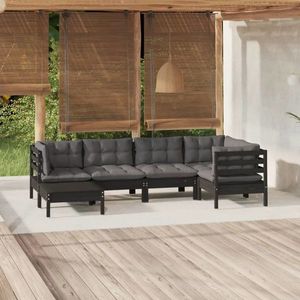vidaXL Set mobilier grădină cu perne, 6 piese, negru, lemn de pin imagine