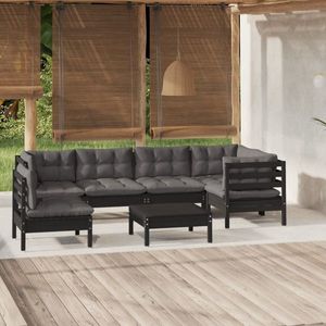 vidaXL Set mobilier grădină cu perne, 7 piese, negru, lemn de pin imagine