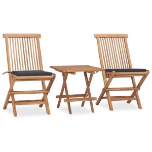 vidaXL Set mobilier exterior pliabil cu perne, 3 piese, lemn masiv tec imagine