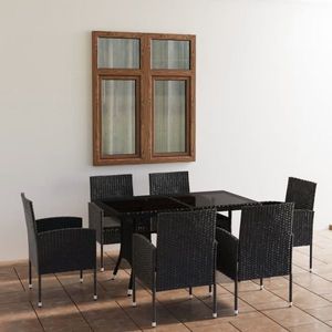 vidaXL Set mobilier de grădină, 7 piese, negru, poliratan imagine