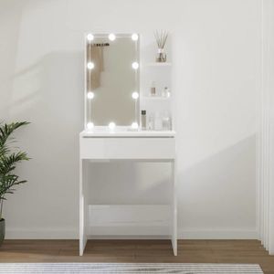 vidaXL Masă de toaletă cu LED, alb extralucios, 60x40x140 cm imagine