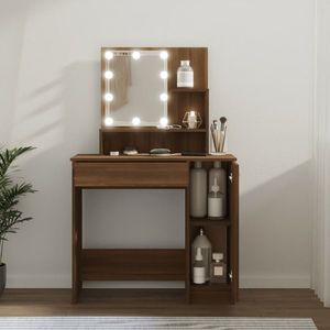 vidaXL Masă de toaletă cu LED, stejar maro, 86, 5x35x136 cm imagine