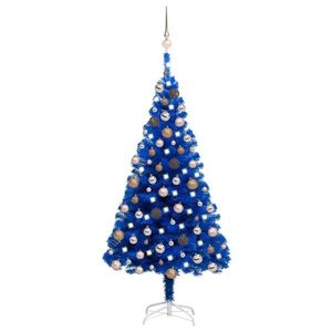 vidaXL Brad Crăciun pre-iluminat cu set globuri, albastru, 150 cm, PVC imagine