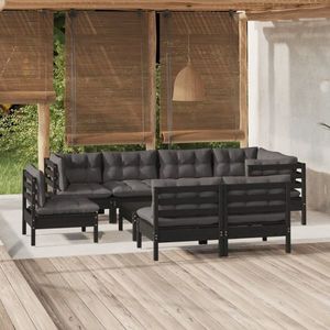 vidaXL Set mobilier grădină cu perne, 9 piese, negru, lemn masiv pin imagine
