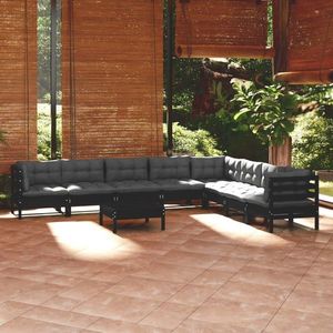 vidaXL Set mobilier grădină cu perne, 9 piese, negru, lemn masiv pin imagine