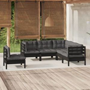 vidaXL Set mobilier grădină cu perne, 5 piese, negru, lemn de pin imagine