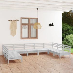 vidaXL Set mobilier de grădină, 9 piese, alb, lemn masiv pin imagine