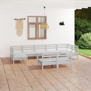 vidaXL Set mobilier de grădină, 9 piese, alb, lemn masiv pin imagine