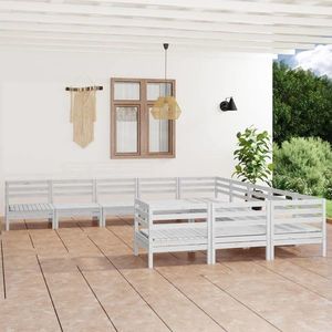 vidaXL Set mobilier de grădină, 11 piese, alb, lemn masiv de pin imagine