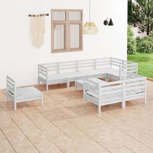vidaXL Set mobilier de grădină, 9 piese, alb, lemn masiv de pin imagine