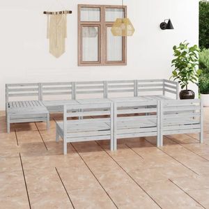 vidaXL Set mobilier de grădină, 10 piese, alb, lemn masiv de pin imagine
