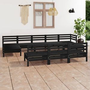 vidaXL Set mobilier de grădină, 10 piese, negru, lemn masiv de pin imagine
