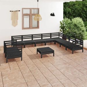 vidaXL Set mobilier de grădină, 11 piese, negru, lemn masiv de pin imagine