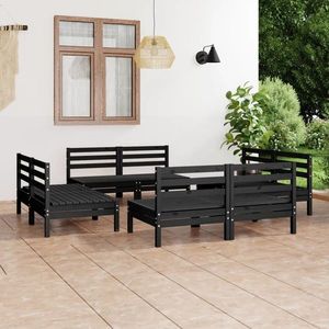 vidaXL Set mobilier de grădină, 8 piese, negru, lemn masiv de pin imagine