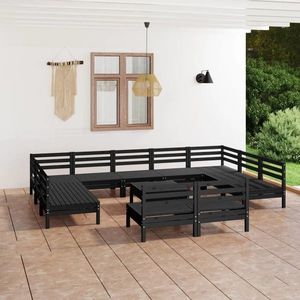 vidaXL Set mobilier de grădină, 12 piese, negru, lemn masiv de pin imagine