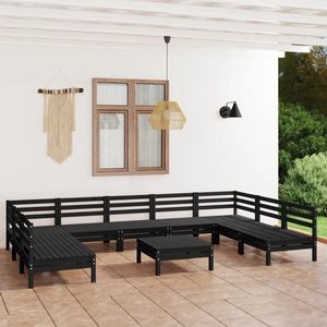 vidaXL Set mobilier relexare grădină, 10 piese, negru, lemn masiv pin imagine