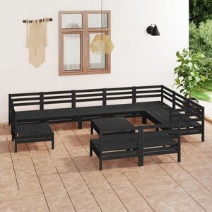 vidaXL Set mobilier de grădină, 11 piese, negru, lemn masiv de pin imagine
