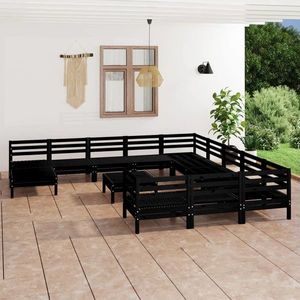 vidaXL Set mobilier de grădină, 13 piese, negru, lemn masiv de pin imagine