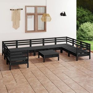 vidaXL Set mobilier relexare grădină, 10 piese, negru, lemn masiv pin imagine