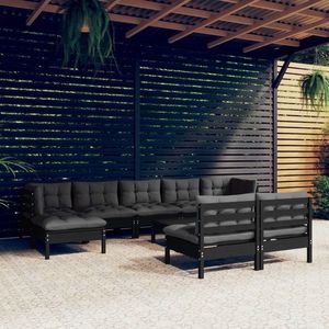vidaXL Set mobilier grădină cu perne, 10 piese, negru, lemn de pin imagine
