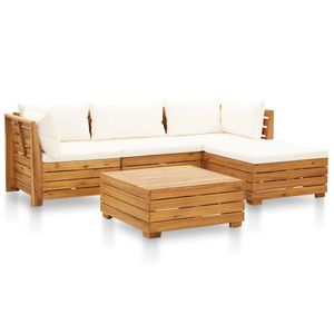 vidaXL Set mobilier grădină cu perne, 5 piese, alb crem, lemn acacia imagine
