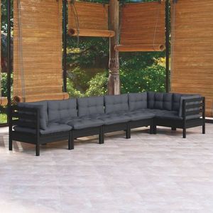 vidaXL Set mobilier de grădină cu perne, 6 piese, negru, lemn de pin imagine