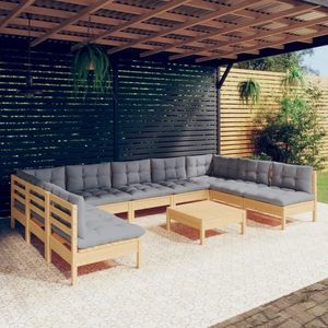 vidaXL Set mobilier de grădină cu perne, 10 piese, gri, lemn masiv pin imagine