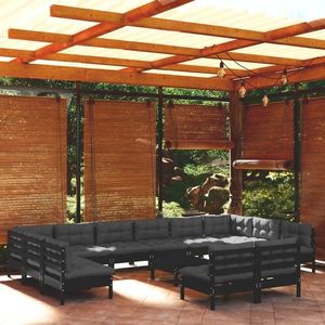 vidaXL Set mobilier grădină cu perne, 13 piese, negru, lemn masiv pin imagine
