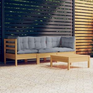 vidaXL Set mobilier grădină cu perne gri, 4 piese, lemn de pin imagine