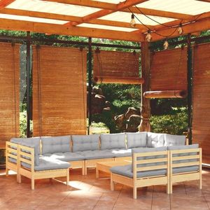 vidaXL Set mobilier de grădină cu perne, 10 piese, gri, lemn masiv pin imagine