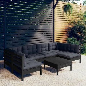 vidaXL Set mobilier grădină cu perne, 7 piese, negru, lemn masiv pin imagine