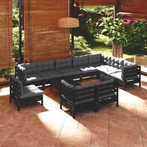 vidaXL Set mobilier grădină cu perne, 11 piese, negru, lemn masiv pin imagine