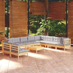 vidaXL Set mobilier de grădină cu perne, 11 piese, gri, lemn masiv pin imagine