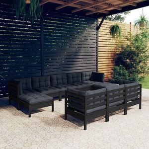 vidaXL Set mobilier de grădină cu perne 10 piese negru lemn masiv pin imagine