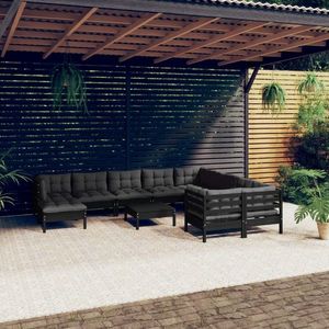 vidaXL Set mobilier grădină cu perne, 11 piese, negru, lemn de pin imagine